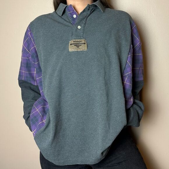 Reworked Upcycled Wrangler Long Sleeve Lightweight Flannel Sweater Shirt Top - Picture 3 of 4